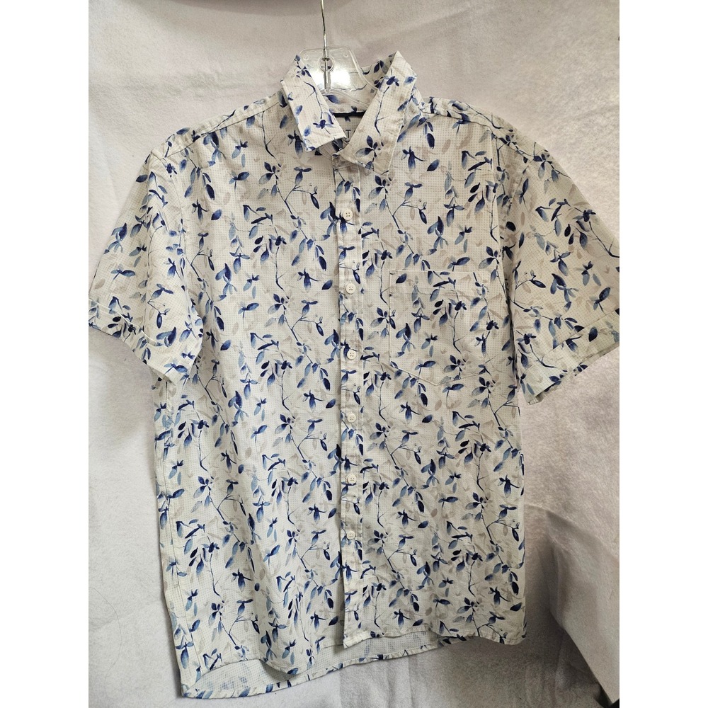 Apt 9 Mens Small Premier Flex Performance Short Sleeve Button Down Leaf Print